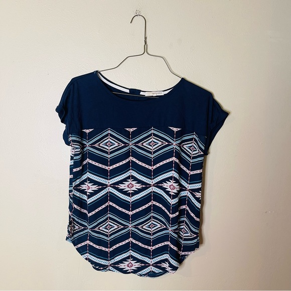 Rewind Tops - Navy Mixed Material Top